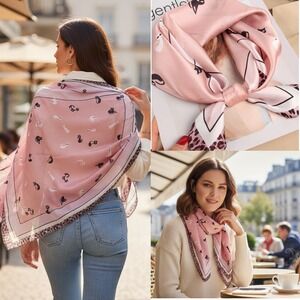 NWT‎ Silk Silky Pink Cat Print Silk Scarf Neck Scarf Accessory Leopard print